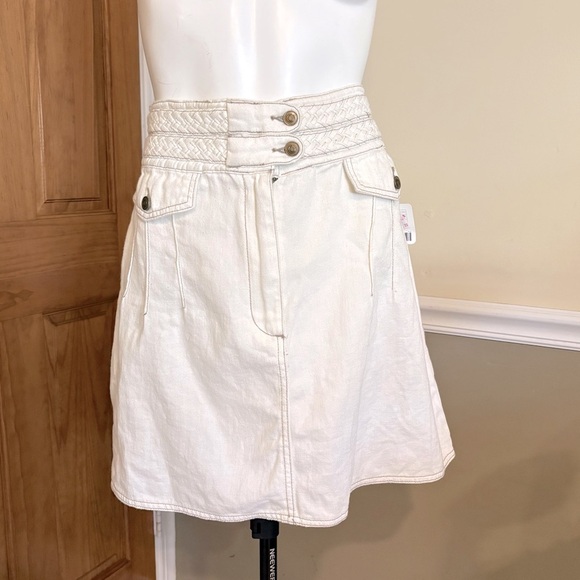 Free People Cream Mini A-Line Skirt Smocked Casual - Picture 1 of 5